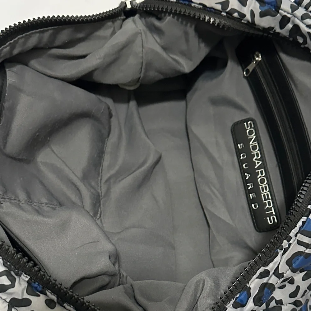 SONDRA ROBERTS Stylish Squared Leopard Print Tote Bag - Gray and Blue EUC